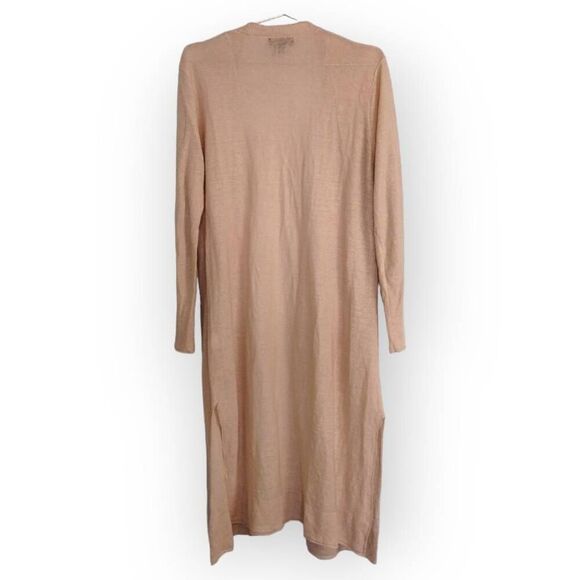 Donna Karan Womens Cardigan Sz Medium Tan Linen Knit Open Front Long Sleeves - Picture 9 of 11